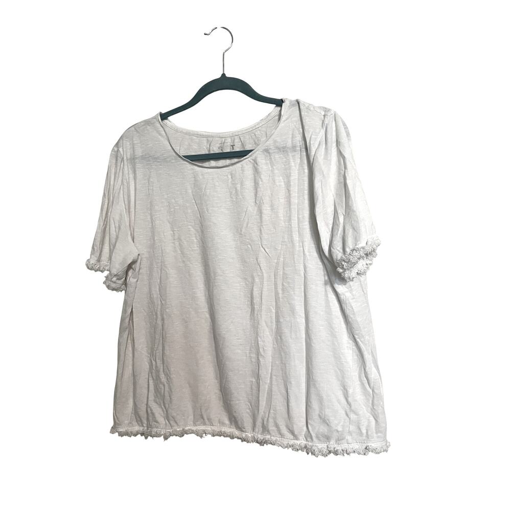 LOFT White Fringe Hem & Sleeves T- Shirt Size